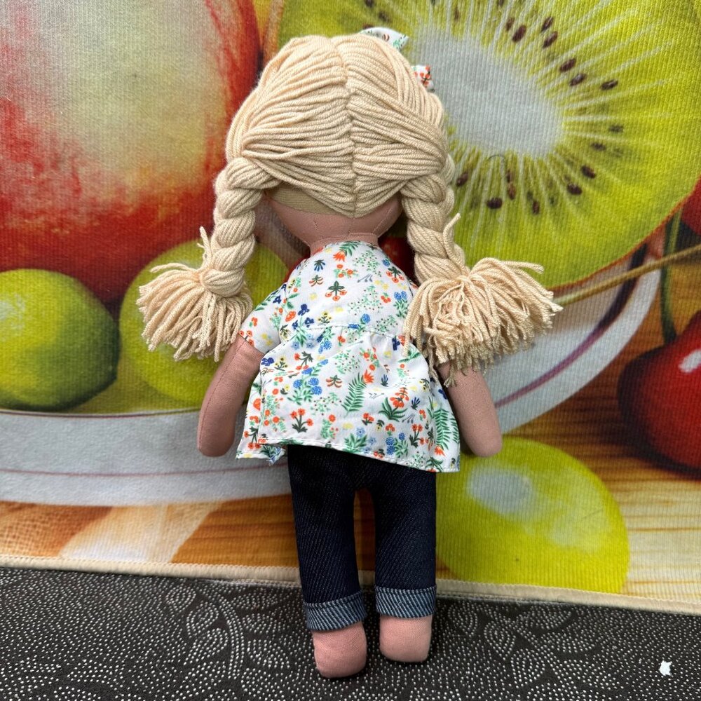 Handmade Fabric Doll With Blonde Braids & Floral Dress - Picture 5 of 7